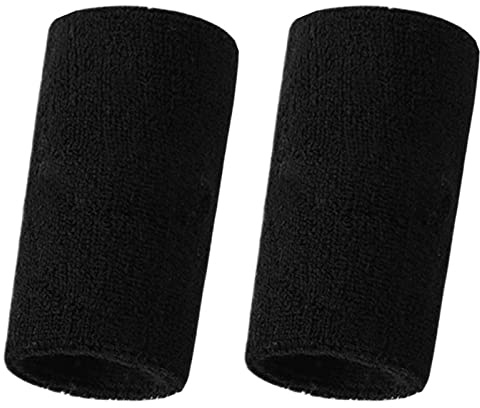 LEEQBCR 6 Inch Wrist Sweatbands Elastic Athletic Cotton Wrist Bands for Sports, 3 Pack (Black, Unisex, Female Athletes, Multi-Sport)