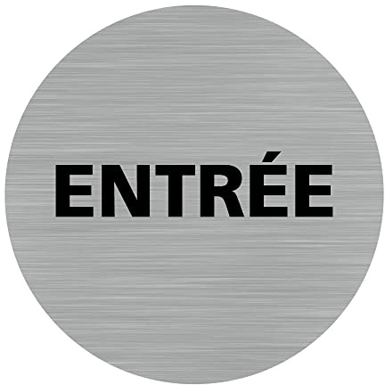 Signalétique.biz France - Plaque de porte Entrée (Q0449) - Diamètre 83 mm - Plaque aluminium brossé de 2mm