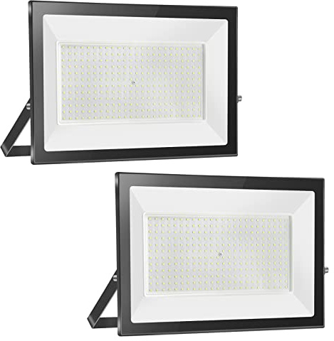 2PCS 300W Focos LED Exterior 6000K Blanco Frío Proyector IP65 Impermeable Luz de Seguridad para Iluminación Jardín Garaje Porche Balcón Césped