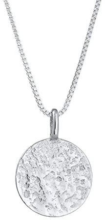 Kuzzoi Herren Silber Halskette mit Coin Anhänger Rund (15 mm), Halskette für den Mann in 925 Sterling Silber, Kette mit strukturierten Plättchen, Herrenkette mit runden Anhänger handgearbeitet