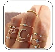 Anelli impilabili in oro per donne regali alla moda semplici stelle luna cuore anelli per nocche set anelli boho roba carina regali di compleanno regali di San Valentino, Metallo, Nessuna pietra