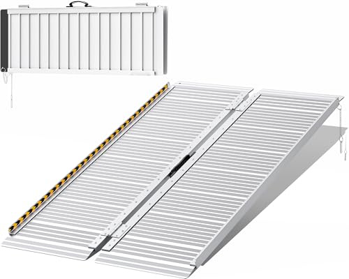 FACHNUO Klappbare Rollstuhlrampe 122CM Schwellenrampe, 362KG Traglast, rutschfeste Extrabreite 74CM - Tragbare Aluminiumrampe für Treppen, Stufen, Türen, Eingänge