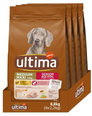 Ultima Medium-Maxi Senior Pollo - Crocchette per cani - Confezione da 4 x 2,2kg - Totale 8,8kg