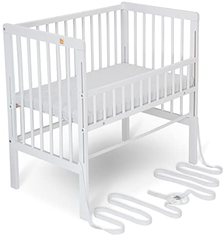 FabiMax Baby Beistellbett für Boxspringbett, TÜV geprüft 2022, Buche massiv weiß, inkl. Matratze Comfort