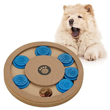 Relaxdays Intelligenzspielzeug für Hunde, Leckerli verstecken, interaktives Hundespielzeug Intelligenz, MDF, natur/blau, 1 Stück