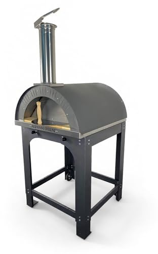 Forno a legna da esterno - 4 pizze con carrello e girarrosto, cottura diretta in acciaio, con mattoni refrattari biscotto 3 cm,pirometro 500 gradi e portina - forno per pizza da giardino, cuoci Pane