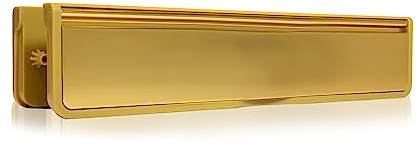 XFORT MailPlate Luxe - Cassetta postale in ottone satinato, 30,5cm cassetta postale a prova di spifferi, cassetta delle lettere telescopica per porte in legno, composito e uPVC con spessore di 40-80mm