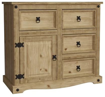 Vida Designs Corona Sideboard, 1 Tür, 4 Schubladen, Kiefer massiv, 76 x 86 x 40 cm