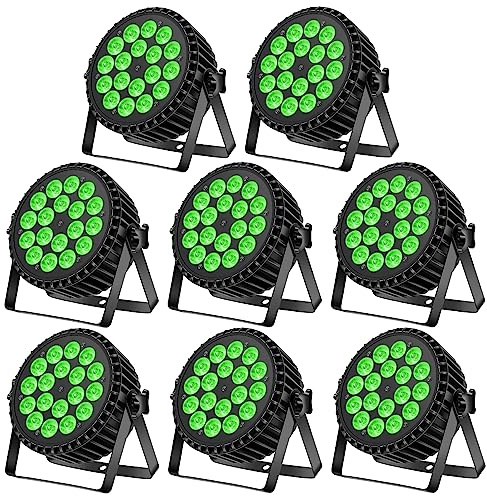 Ukfog 8PCS 200W 18 LED Foco Led Par de Faros Par de Luz RGBW+DMX8CH Strobe Sound Modo Activo LED Luces de Escenario Foco de Discoteca Luz de Fiesta Para Bodas/Fiestas/Iglesia/Club/DJ en Vivo Show