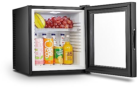 Melchioni Family | Mini Frigo con Porta in Vetro, Modello ICEBERG GLASS, Capacità Totale 23 Litri, Frigobar Termoelettrico, Silenzioso con Luce a Led, Classe E, Colore Nero