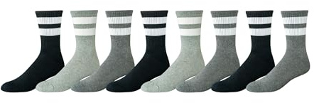 Amazon Essentials Men's Retro Stripe Crew Sock, Black/Multi, 12-14