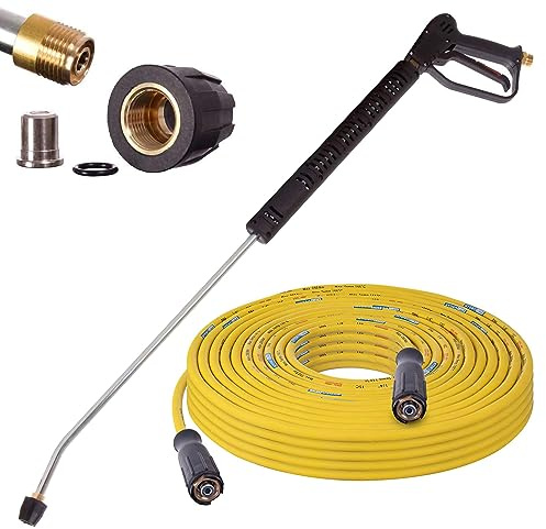Pistole 280bar Lanze 900mm Hochdruckschlauch 25 m lang, max. Betriebsdruck 250 Bar, max. Betriebstemperatur 150 °C, Innen-fi 6 mm, Gelb, Anschluss Gewinde M22 x 1,5 und M22 x 1,5 mm