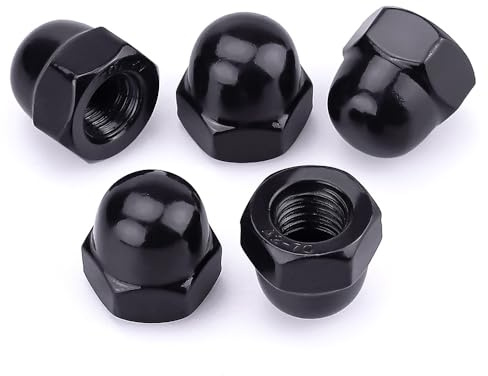 M5-0.8 Hex Head Acorn Cap Nuts, 304 Stainless Steel 18-8 Hexagon Head Acorn Dome Cap Nuts, Black Oxide Finish, Hex Drive, 50 PCS