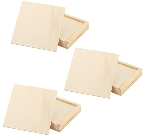 MANCHAP 12 Pack 15 x 15 x 1cm Wood Canvas Panels, 6 Inch Square Wooden Canvas Board, Unfinished Cradled Wood Panels for Painting, Drawing Art Crafts