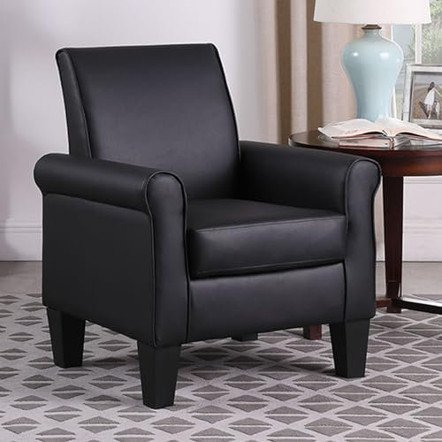 LEUTED Relaxsessel Loungesessel, Ohrensessel Polstersessel Einzelsofa, Sessel Wohnzimmer, Fernsehsessel Kunstleder, Clubsessel Bequeme für Büro, Wohnung, Schlafzimmer (1, Schwarz)