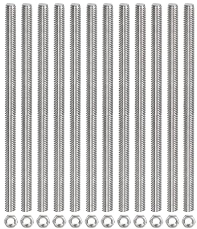 TOP-VIGOR 12Pcs M6 x 200mm Fully Threaded Rod, 304 Stainless Steel Right Hand Threads Rods, Fully Studding Rod Bar with 12Pcs Hex Nuts for Anchor Bolts, Clamps, Hangers and U-Bolts