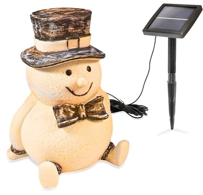 Esotec Weihnachtsbeleuchtung außen Solar Weihnachtsdeko Schneemann 102686 | Solar Weihnachtsfigur Schneemann Fred, Kunstharz Ø23x29cm, DUO LED 2700K/5500K, 10Std, Akku wechselbar, externes Solarmodul
