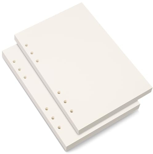 A5 Blanko-Papier, Nachfüllpapier, 6-Fach Gelocht für Planer, Notizen, 80 Blatt/160 Seiten, 14 x 21 cm, Beige (2)
