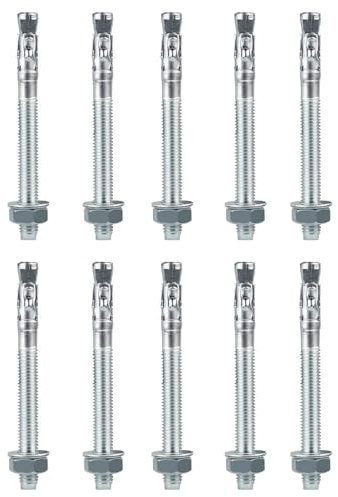 15 Stück FONGKNOX Bolzenanker, M10 x 10 mm, verzinkte Hochleistungsanker, verzinkte Metallstifte für Geländer, Fenster, Vorhangwände, Maschinen, Balken, Knüppel