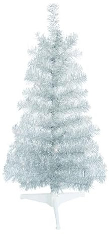 Silberner Weihnachts-Lametta-Baum, 91,4 cm hoch x 43,2 cm breit, 88 Spitzen, Drahtzweige mit weißem Ständer