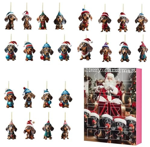 Calendario 'Avvento Cucciolo Bassotto - Calendario di dicembre con tasche per caramelle, idea regalo originale per Natale, decorazione natalizia giocosa, calendario 'Avvento con piccole tasche