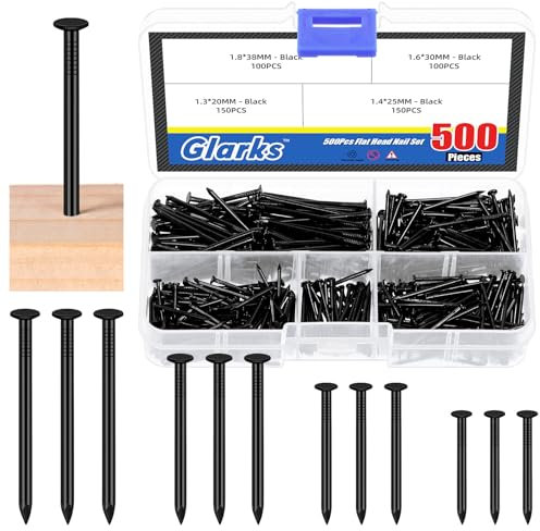 Glarks 500pcs 20/25 / 30 / 38mm kit de combinaison de clous longs, clous noirs, clous décoratifs, clous muraux, clous en bois, clous communs, picture Wall hanging Hardware clous