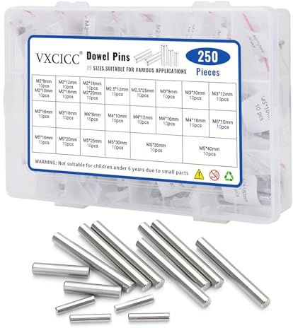 VXCICC 250Pcs Stainless Steel Dowel Pins - Shelf Brackets, Pegs, Hardware for Bunk Bed Replacement, DIY Shelving, Cabinet Supports (M2/M2.5/M3/M4/M5)
