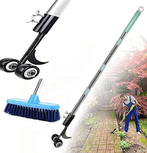 MiaoMa Patio Weed Remover Tool Stiff Bristle Brush Scraper Set mit 125cm Langem Griff Hook Weeder Ohne Kniend mit Rädern Entfernen Unkraut Moos aus Block Pflaster