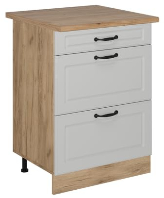 Vicco Küchenunterschrank R-Line, Weiß Landhaus, 60 cm | MDF-Front · AP Eiche inkl. · Höhenverstellbare Füße · Metallgriffe · ✓ Frei kombinierbar