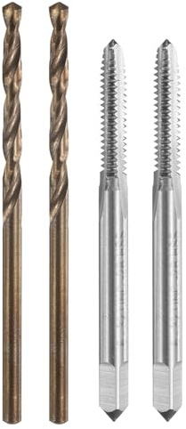 QUARKZMAN Set di Punte e Maschi per Filettare, 2pz Maschi Filettatori a Flauto Dritto UNC 6-32 & 2pz Punte da Trapano a Spirale da 2.6mm, Non Rivestiti/Giallo Tostato HSS-6542/M35 HSS-CO