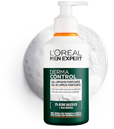 L'ORÉAL Paris Men Expert Derma Control Gel Limpiador Purificante con Ácido Salicílico y Niacinamida para Hombre con Piel Grasa y Tendencia Acneica. Reduce las Manchas y Marcas Post Acné, 260ml