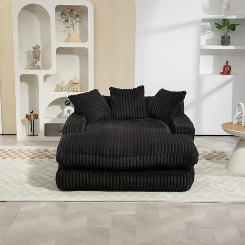 Lexiou Modernes Cord-Schlafsofa Cloud Couch mit 3 weichen Kissen, bequemes Einzelsitz-Bodensofa für Wohnzimmer Wohnung Büro (Schwarz)