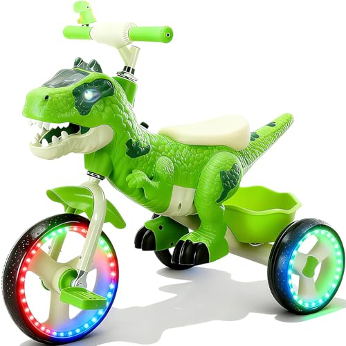 NMM Dinosaurier Dreirad, Dreirad ab 2 Jahre, Dinosaurier Spielzeug mit Musik, Lichtern und Hupe, Spielzeug ab 2 Jahre, Kinderfahrrad, Laufrad ab 2, 3, 4, 5, 6 Jahre