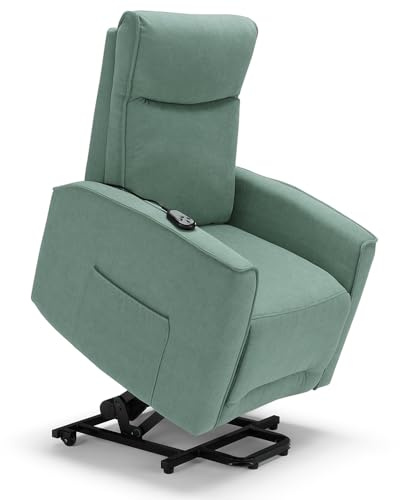 REDÒKASA Poltrona relax elettrica LONDRA per anziani, 2 motori, 2 ruote posteriori, Kit Optional Batteria, sistema reclinazione e alzapersona, tessuto idrorepellente (Con Kit Batteria, Salvia)