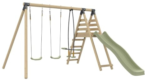TP Toys Station BARBOUZET 2 Schaukeln – Vis-à-Vis – Rutsche – Verankerungsset – Holz FSC®, Höhe 224 cm