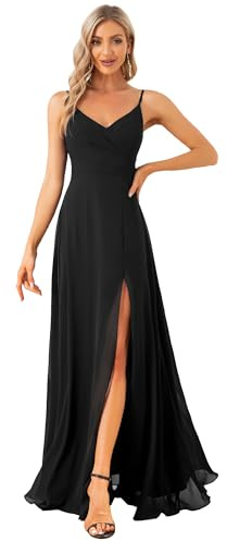 Ever-Pretty Brautjungfernkleid Lang Damen Chiffon V-Ausschnitt mit Seitenschlitz Elegantes Abendkleid für Hochzeit ES0128B