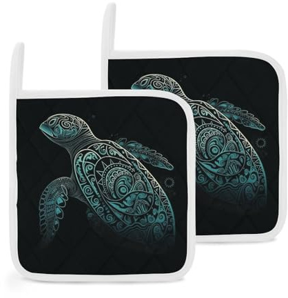 Confezione da 2 presine a forma di tartaruga marina verde incandescente, resistenti al calore, spesse, con passanti per appenderli, antiscivolo, facili da pulire, piccoli cuscinetti caldi per cucina