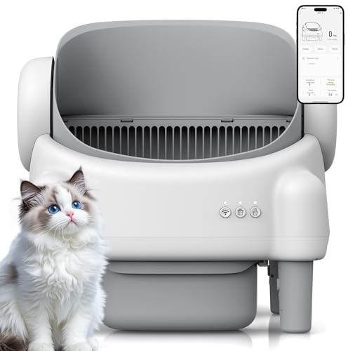 Automatische Katzentoilette mit Öffnung von Oben für mehrere Katzen mit App-Steuerung, Sicherheitssensor und 2 Katzenstreurollen, Weiß und Grau(MN-1)