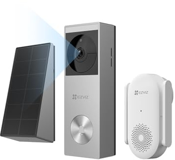 EZVIZ 2K Solar Doorbell Camera with Chime and Solar Panel, No Monthly Fee, 8GB Local Storage, 162° Wide View, Wireless & Wired, Colour Night Vision, AI Detection, Front Door Camera (CP3 Pro Chime Kit)