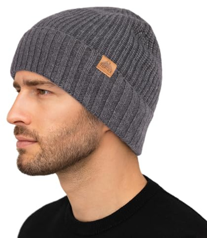 TOP-EX XL/XXL PolarWool™ Gorro de invierno de lana merina Beanie para hombres y mujeres, gorro de punto cálido con forro de felpa, gorro de lana para invierno, para esquí, al aire libre, regalo, M-L