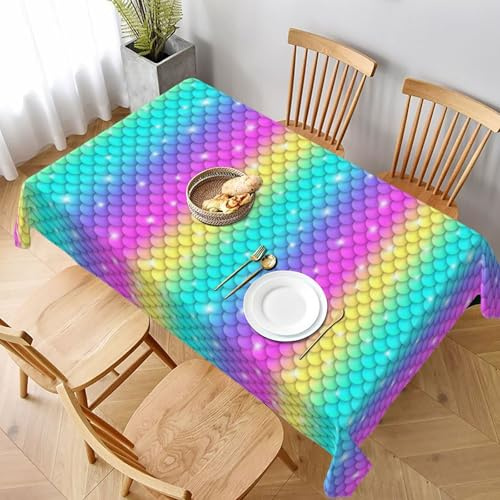 Buewutiry Mantel rectangular de 35 x 55 pulgadas, protector de mesa de picnic con estampado de escamas de arco iris, mantel cuadrado sin arrugas, mantel rectangular para comedor, fiesta, casa de campo