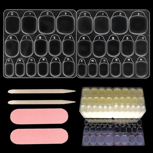 600 Patchs Adhesifs Ongles, 15 Tailles avec 4 Outils | Adhesifs double face transparents pour faux ongles press-on, avec 2 limes et 2 bâtonnets de retrait.