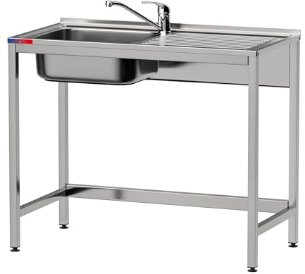 GASFRIT Fregadero Industrial Acero Inoxidable | 1 Seno con Escurridor | 1000x500x850 mm | Acabado Pulido Satinado | Ideal Hostelería, Barra y Cocina Profesional