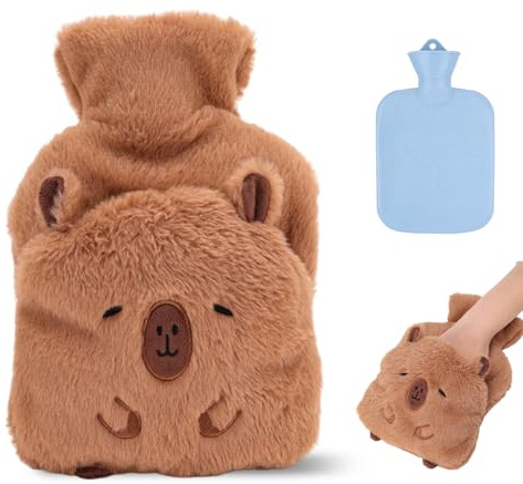 Capybara Bouillotte en peluche 1 l avec housse - Bouillotte douce pour soulager la douleur - Cadeau Capybara pour la famille et les amis