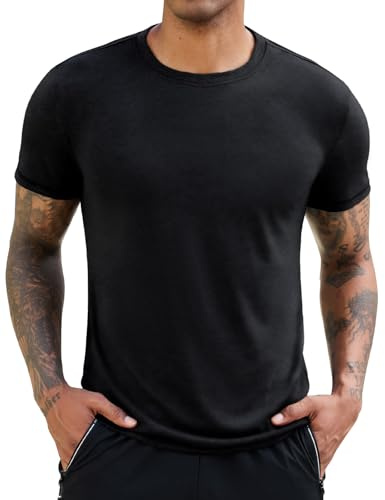 Xnova Maglietta Uomo Manica Corta Lightweight Tee con Scollo Rotondo Classic Casuals T Shirt Tessuto Elasticizzato Magliette Tops (Nero, M)