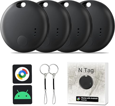 Bluetooth Smart Tracker Tags For Android-4Pack,Air Tracker Tag Works with Google's ‘Find Hub Device’ App,Replaceable Battery,Tracking Your Keys,Wallet,Luggage and Other Items