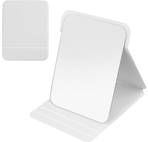 Hontaog Miroir Maquillage Pliable Grand 20.5 × 15.5 cm Miroir de Voyage Portable avec Support Miroir Table HD sans Distorsion Cosmétique pour Bureau Maison Étudiant Blanc