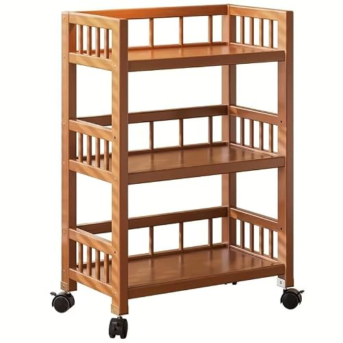 GREENSAPPIRE 3-Tier Bamboo Rolling Storage Cart with 360° Swivel Wheels, Mobile Kitchen and Coffee Bar Cart, Multi-Purpose Utility Trolley Organizer for Kitchen, Living Room, Bathroom or Office