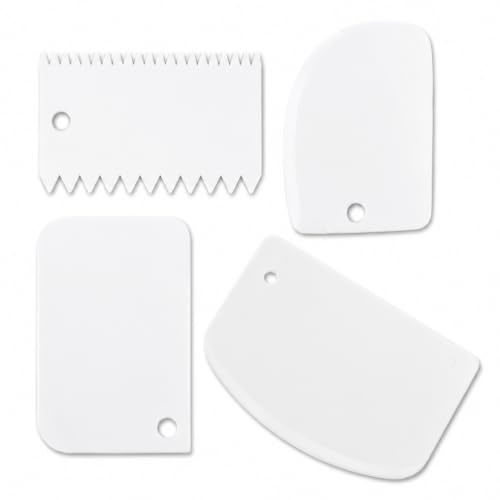 Cyberwork 4PCS Tarocco per Impasti Tagliapasta in Plastica Multi-Forme, Spatola Cucina per Pizza, Pane e Dolci, Set Utensili per Lavori di Pasticeria (Bianco)