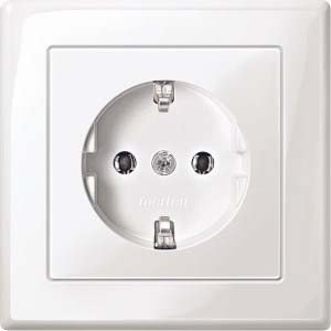 Merten Schuko-Steckdose mit voller Abdeckplatte, Schraub-Liftklemmen, M-SMART, polarweiß glänzend, MEG2401-1419